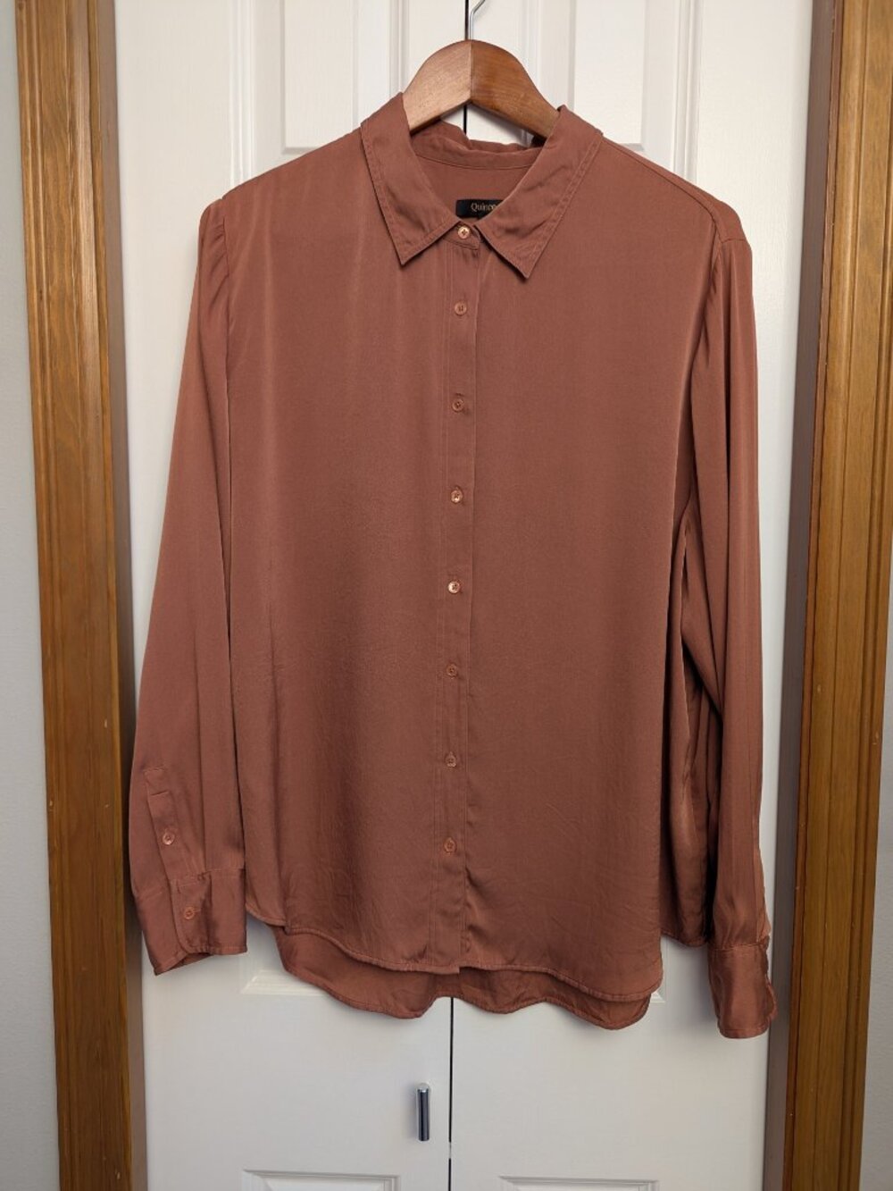 Quince Washable Stretch Silk Long Sleeve Button Down Blouse - Rose Size XL - Picture 9 of 10